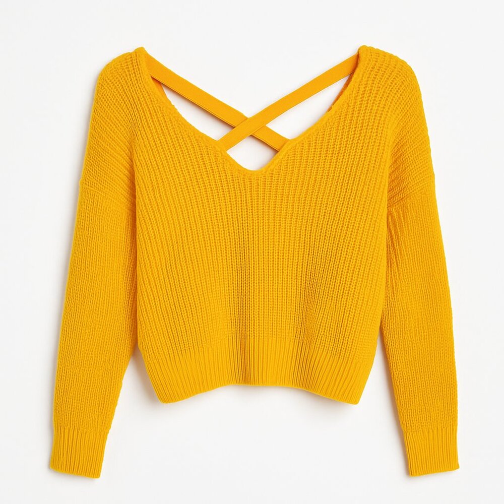 H&M Mustard Yellow Criss-Cross Back Knit Sweater — Size Medium (M)