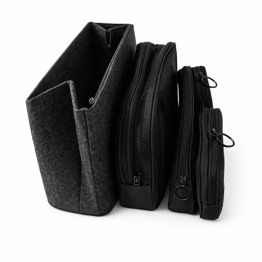 Bundle Deal – Makeup Cases + Handbag Insert Organizer – Black, Multi-Pocket