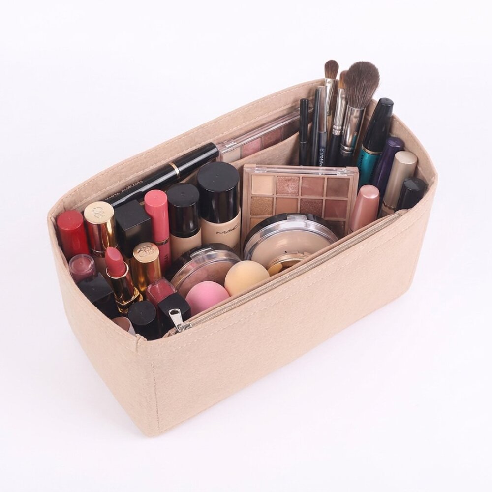 Beige Multi-Pocket Felt Handbag Organizer