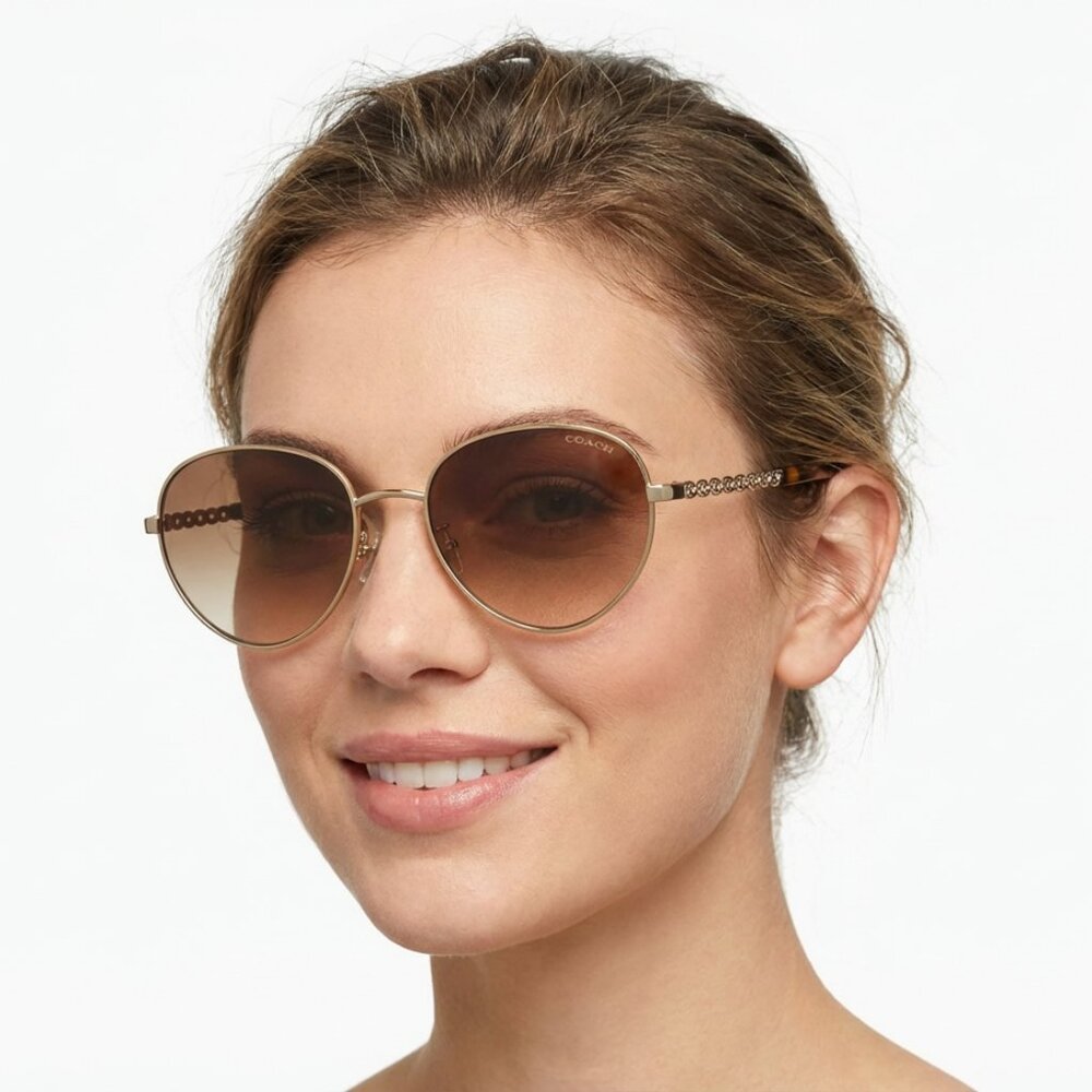 COACH Sunglasses – Light Gold Frame / Brown Gradient Lenses