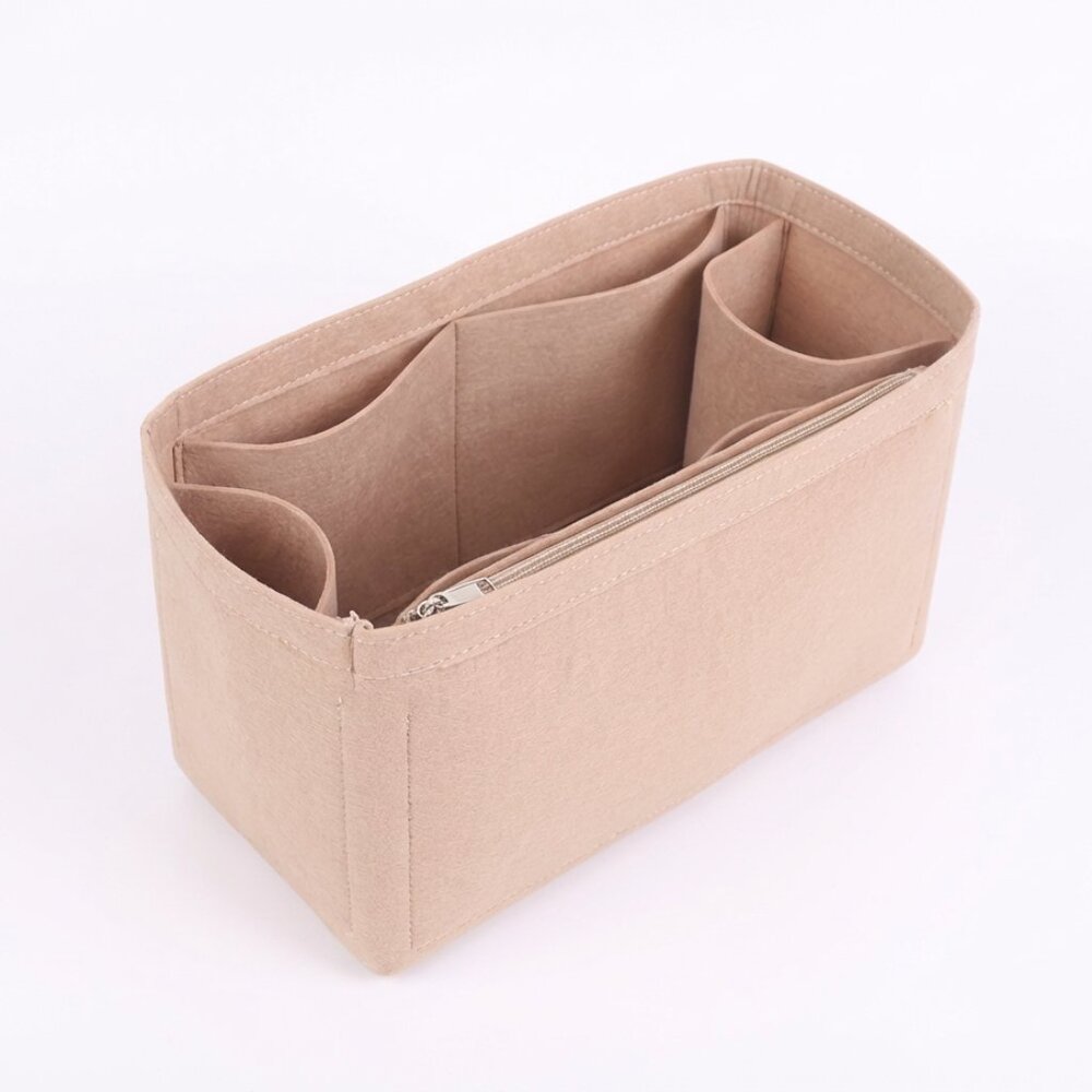 Beige Multi-Pocket Felt Handbag Organizer