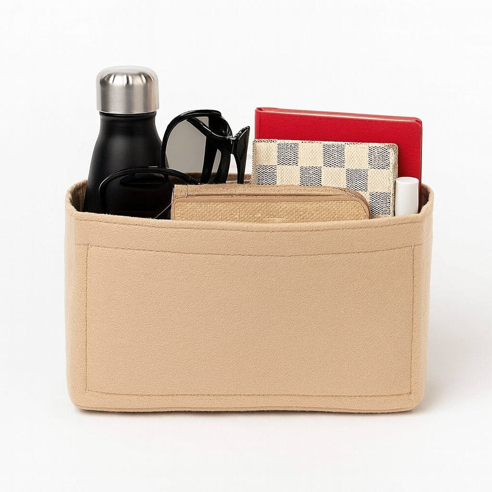 Beige Multi-Pocket Felt Handbag Organizer