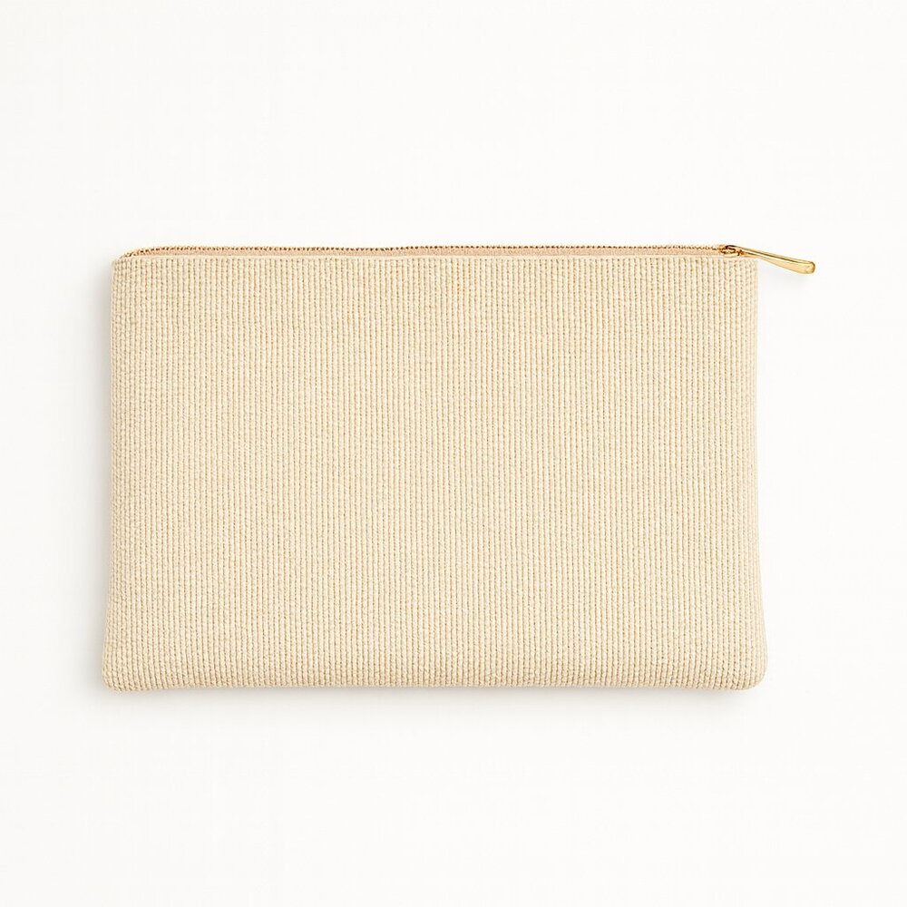 Chanel 31 Rue Cambon Canvas Pouch — Beige / Gold Logo
