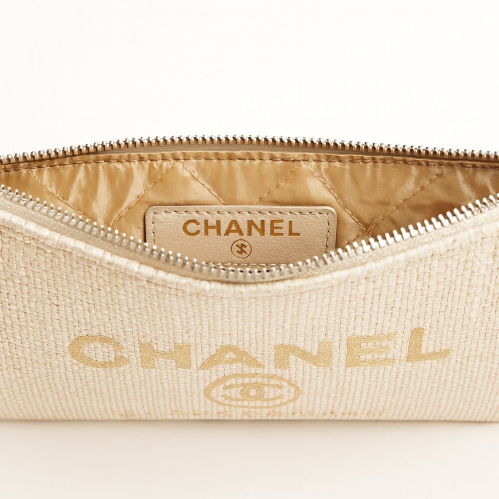 Chanel 31 Rue Cambon Canvas Pouch — Beige / Gold Logo