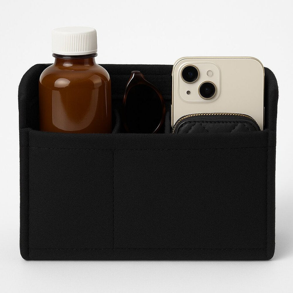 Black Multi-Pocket Felt Handbag Organizer