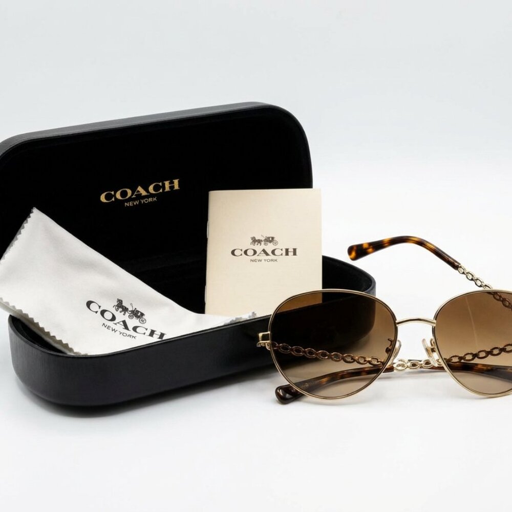 COACH Sunglasses – Light Gold Frame / Brown Gradient Lenses
