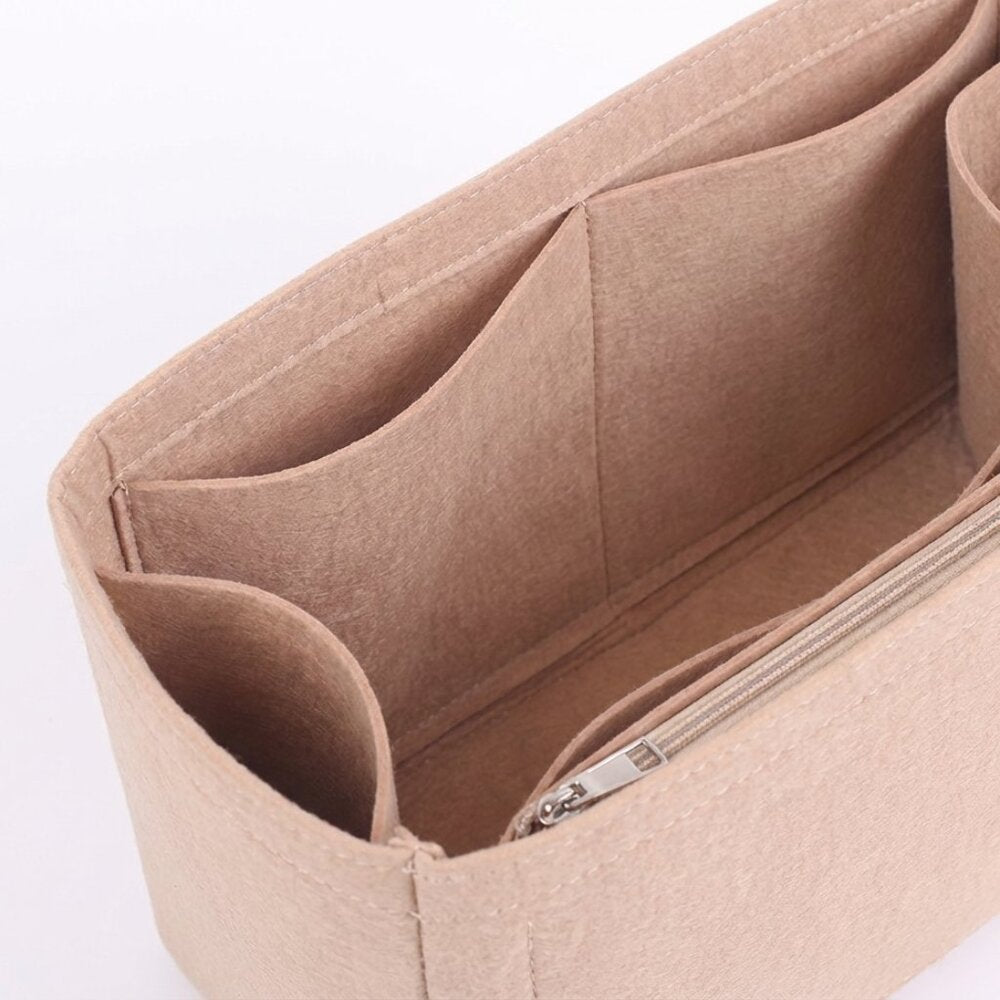 Beige Multi-Pocket Felt Handbag Organizer