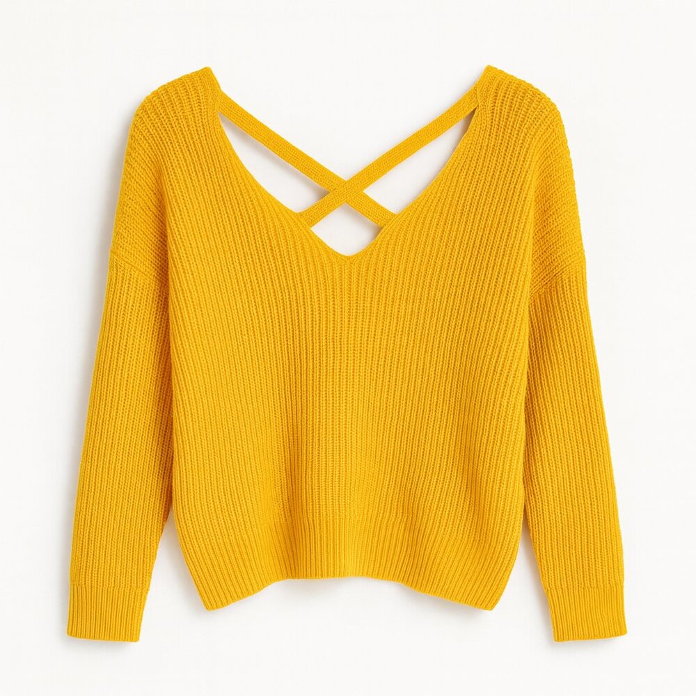 H&M Mustard Yellow Criss-Cross Back Knit Sweater — Size Medium (M)