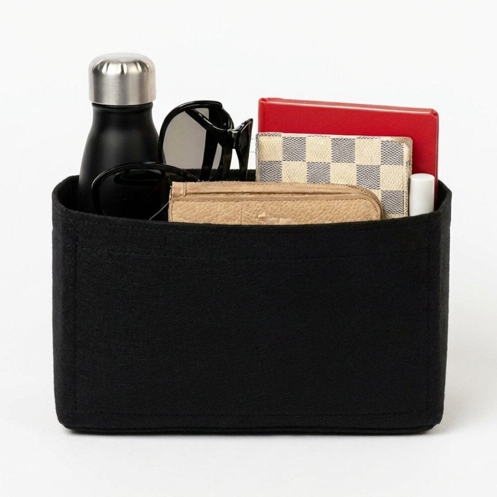 Black Multi-Pocket Felt Handbag Organizer