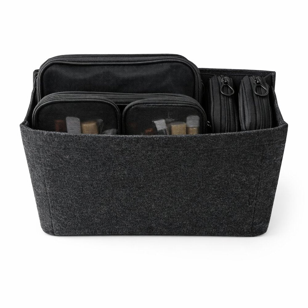 Bundle Deal – Makeup Cases + Handbag Insert Organizer – Black, Multi-Pocket